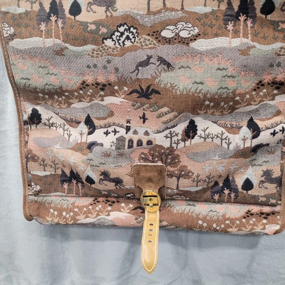Vintage Garment Bag Embroidered Tapestry Woodsland Animals Scenes